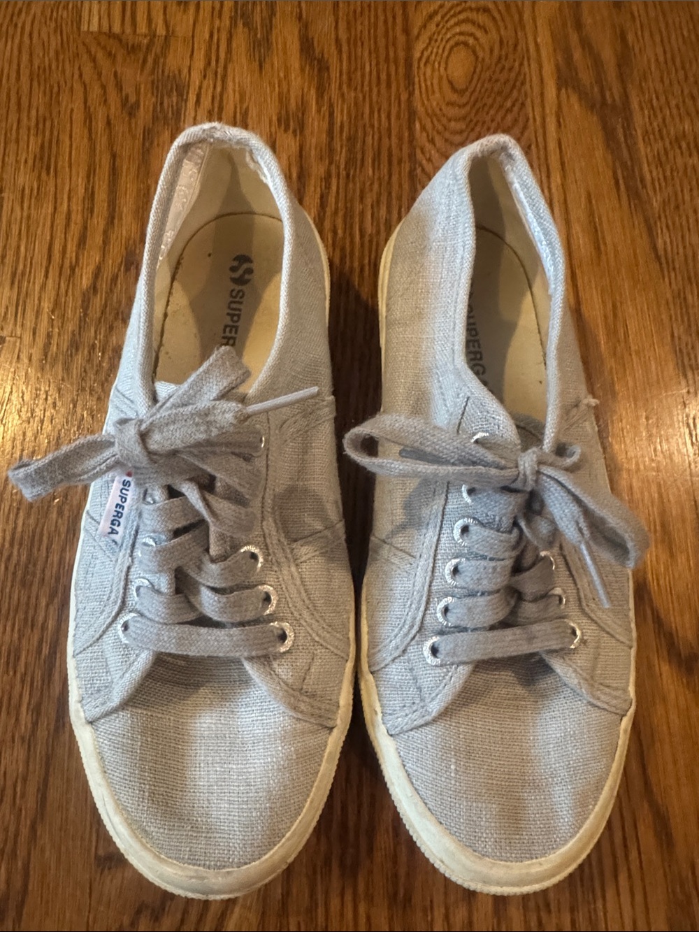 SUPERGA LINEN Light Gray denim blue Canvas Lace-Up Sneakers. Womens size 8